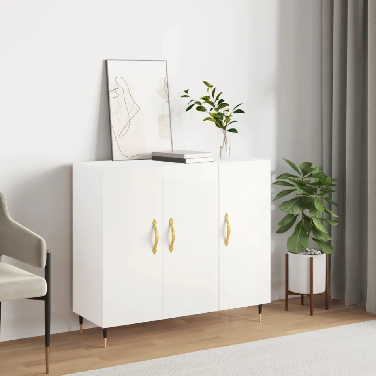 Non Communiqué Blanc Vidaxl Buffet 90X34x80 Cm Bois D'ingénierie - Image 3
