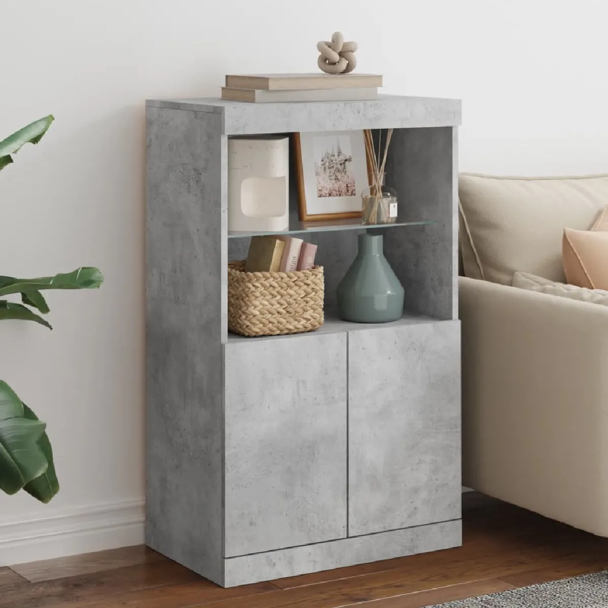 Vidaxl Buffet LED gris béton 60,5x37x100 cm