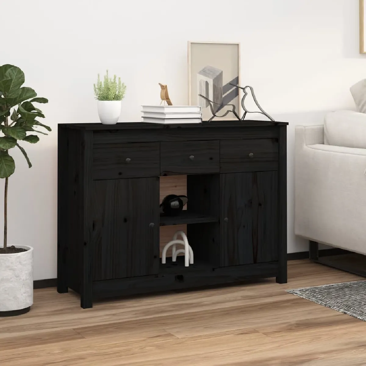 Vidaxl Noir Buffet 100X35x74,5 Cm Bois De Pin