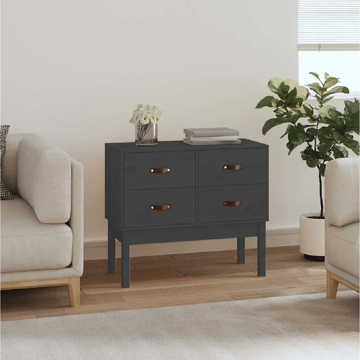 Non Communiqué Gris Vidaxl Armoire Console 90X40x78 Cm Bois De Pin Solide821741 - Image 3