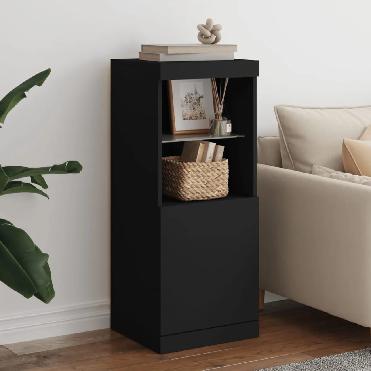 Vidaxl Noir Buffet Led Bois D'ingénierie