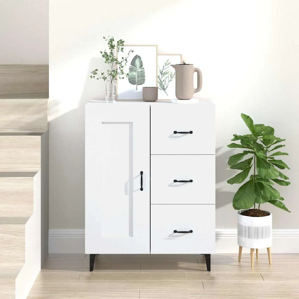 Non Communiqué Blanc Buffet 69,5X34x90 Cm Bois D Ingénierie - Image 3