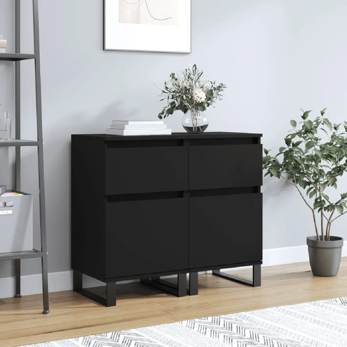 Non Communiqué Noir Vidaxl Buffets 2 Pcs 40X35x70 Cm Bois D’ingénierie831167 - Image 3