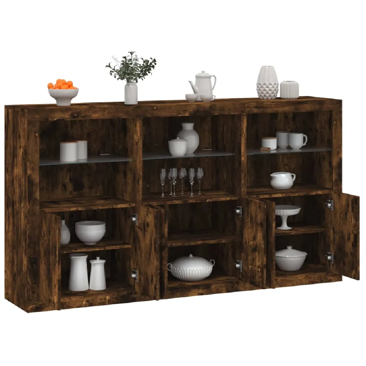 vidaXL Buffet avec LED Chêne fumé - vue 4