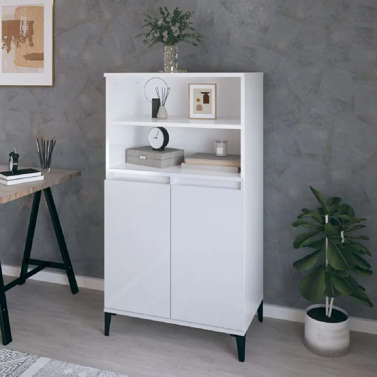 Vidaxl Blanc Buffet Haut - Brillant