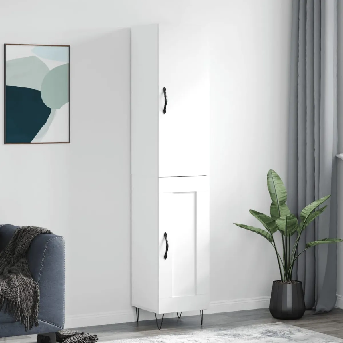 Non Communiqué Blanc Vidaxl Buffet Haut, Armoire Avec Portes Et Pieds, Meuble De Rangement, Organisateur De Salon Salle De Séjour, Moderne, Bois D'ingénierie - Image 3