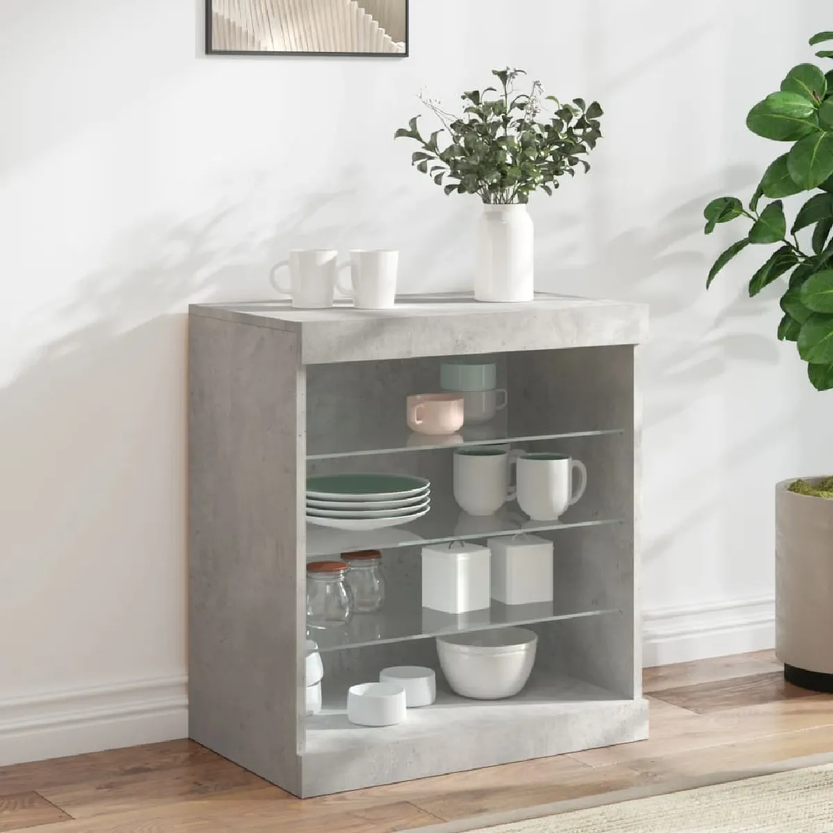 Non Communiqué Gris Vidaxl Buffet Avec Lumières Led, Armoire Avec Éclairage, Meuble De Rangement, Organisateur De Salon Salle De Séjour, 836696 - Image 3