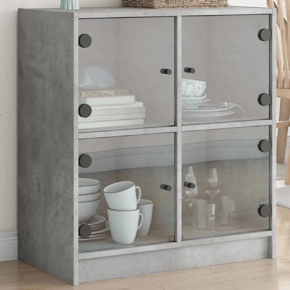 vidaXL Armoire avec portes en verre béton