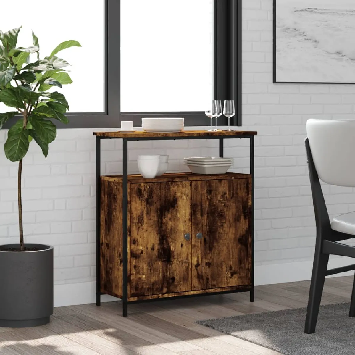 Non Communiqué Marron Buffet Chêne Fumé 70X30x80 Cm Bois D Ingénierie - Image 3