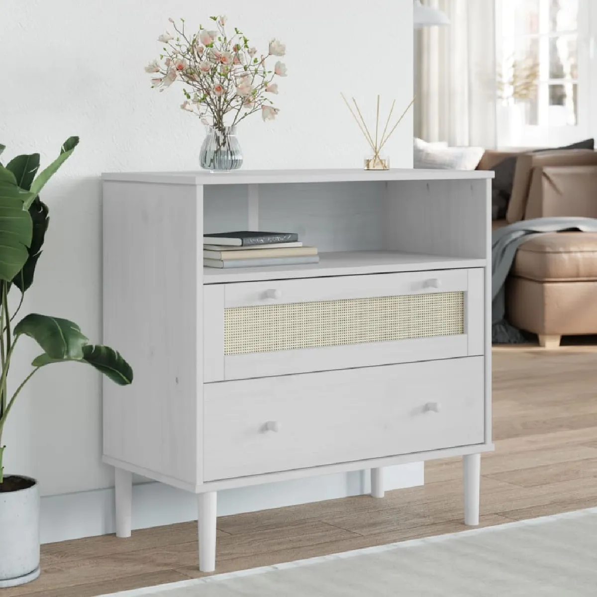 VIDAXL - Buffet - SENJA - Bois de pin massif - Blanc - 80x40x80 cm - Image 2