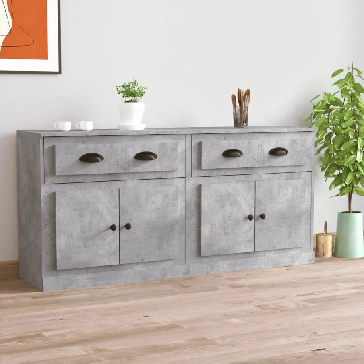Non Communiqué Gris Béton Buffets 2 Pcs Bois D Ingénierie - Image 3