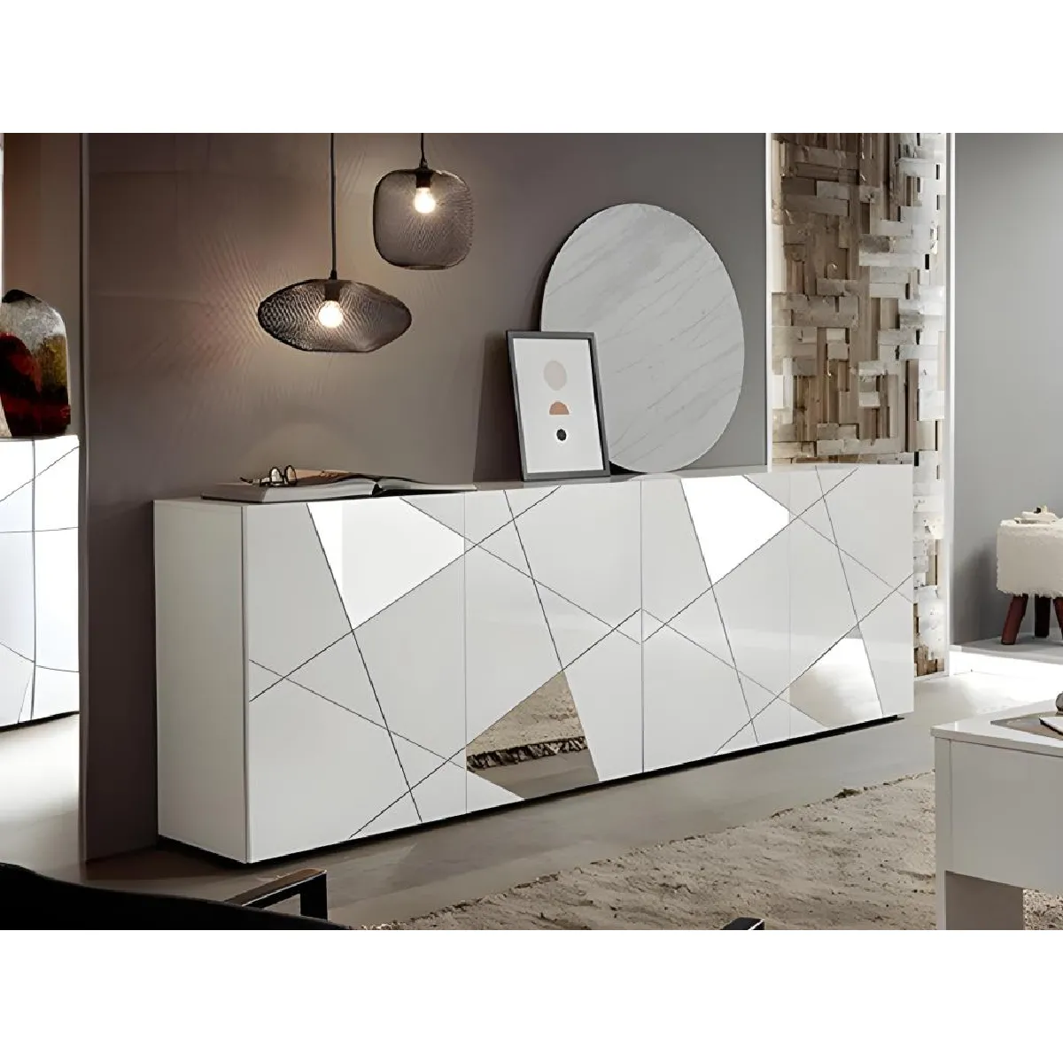 VENTE-UNIQUE Buffet CANTIANO - 4 portes - Blanc laqué VENTE-UNIQUE Buffet CANTIANO - 4 portes - Blanc laqué