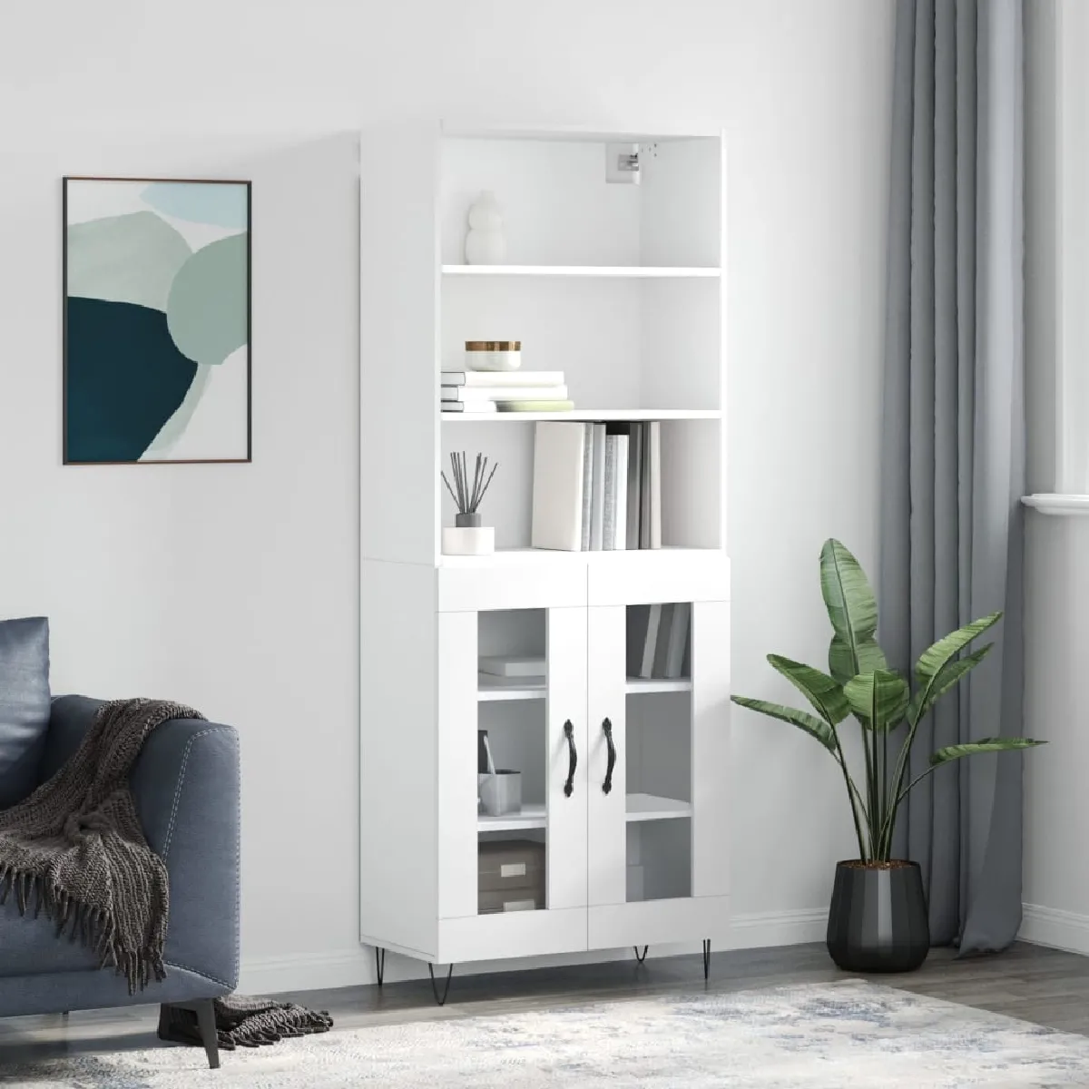 vidaXL - Buffet Haut - 69,5x34x180 cm - Blanc - Image 2