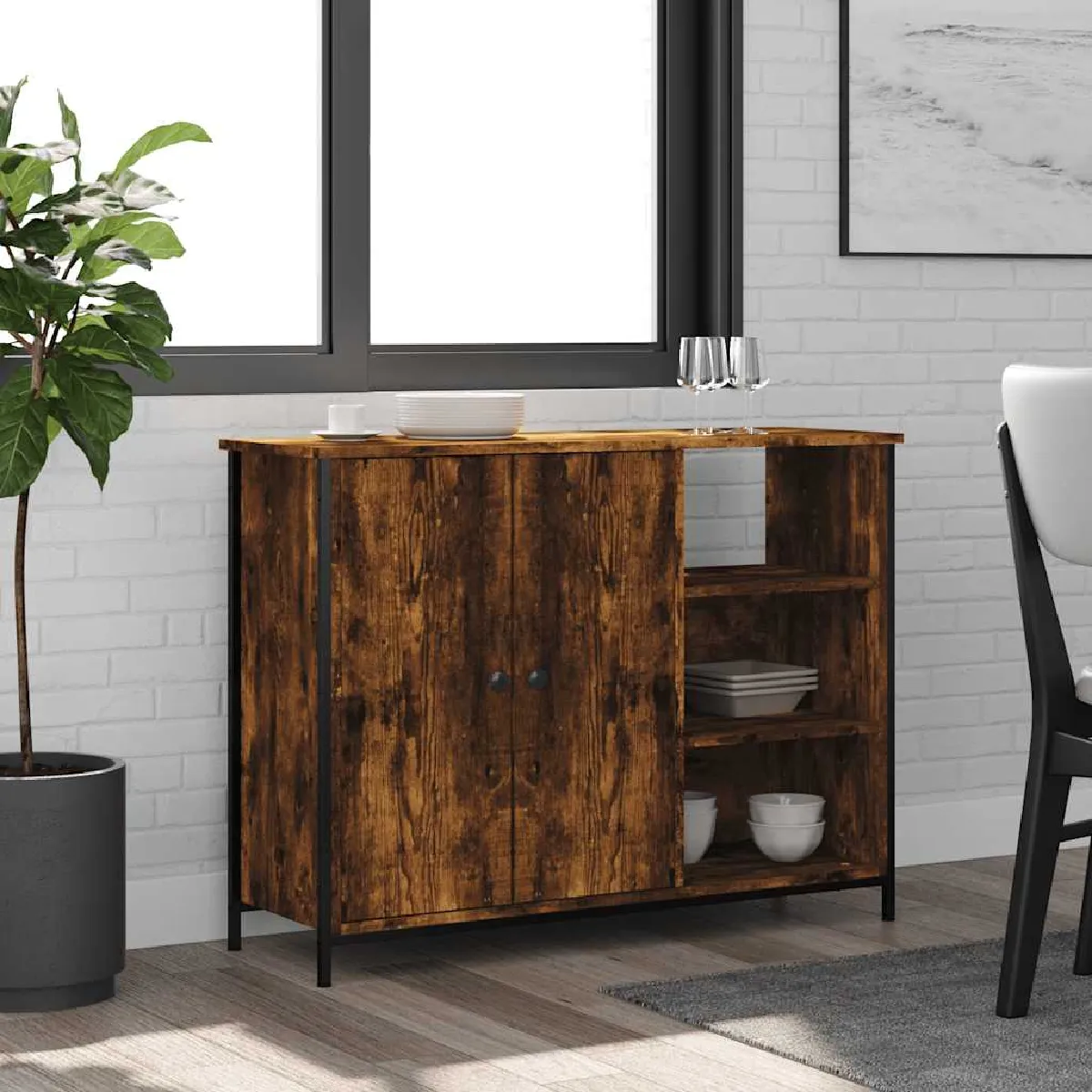 vidaXL - Buffet - Chêne Fumé - 100x33x75 cm - Image 3