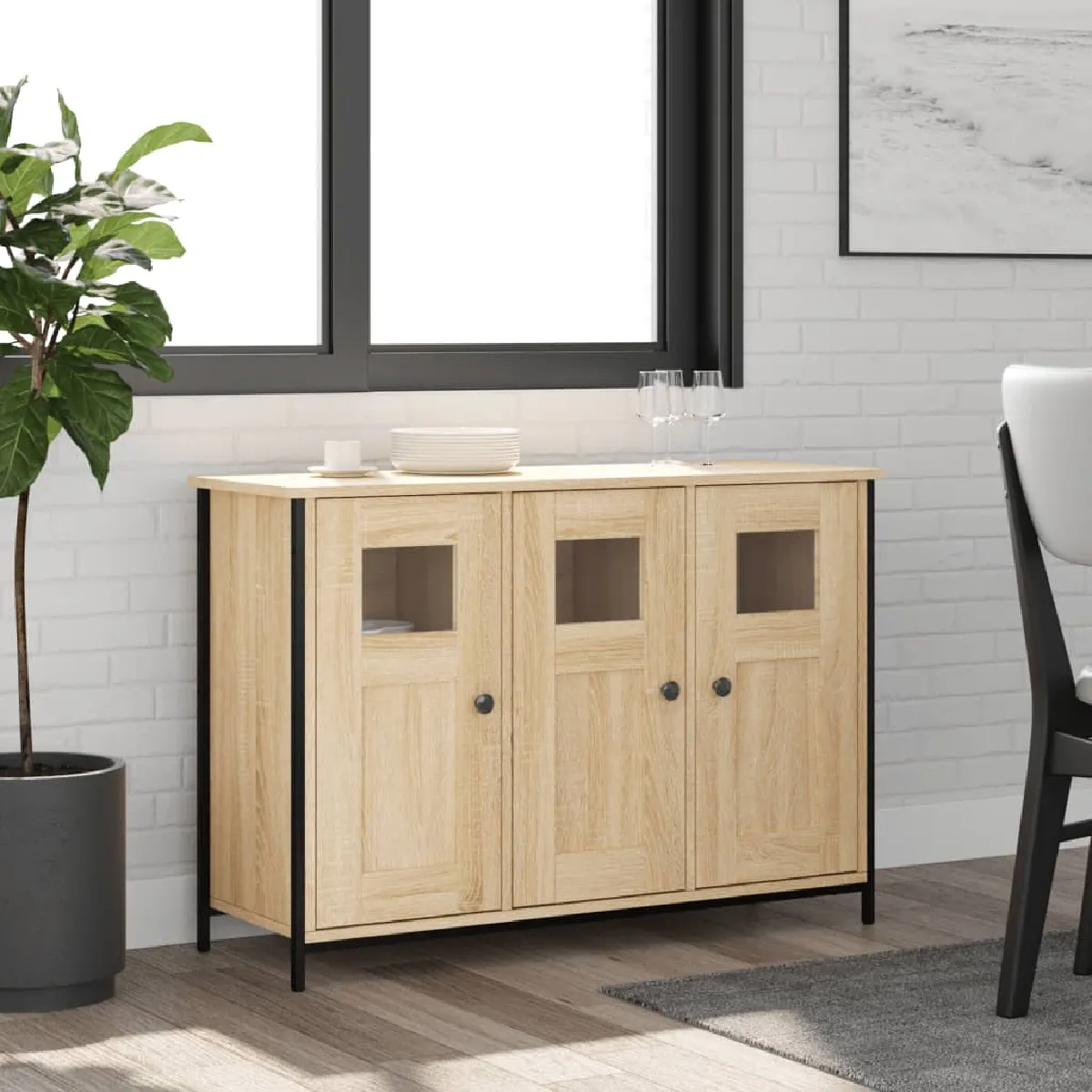 Non Communiqué Marron Vidaxl Buffet Chêne Sonoma 100X35x70 Cm Bois D'ingénierie835520 - Image 3