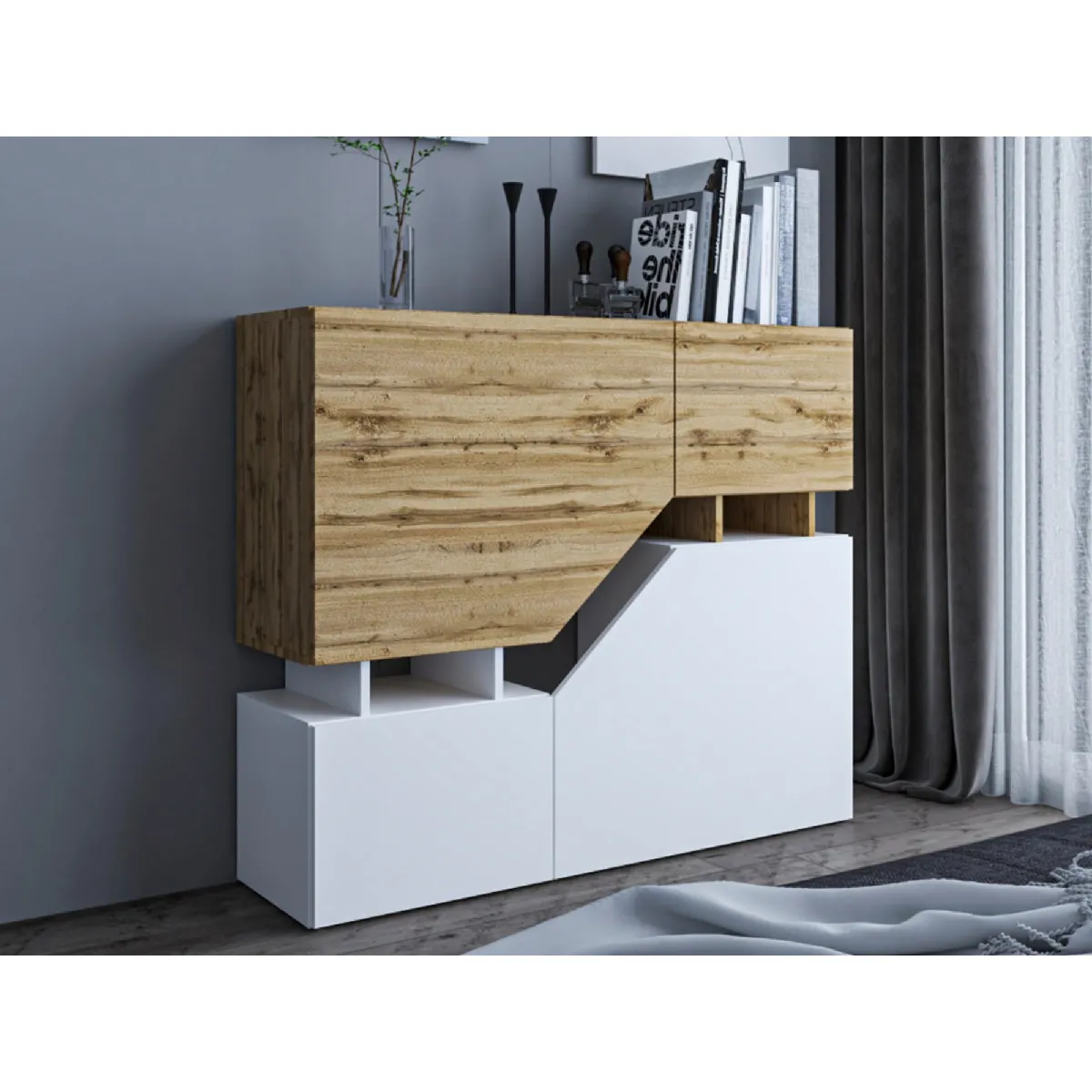 Bestmobilier Buffet haut 4 portes - Bois Bestmobilier Buffet haut 4 portes - Bois