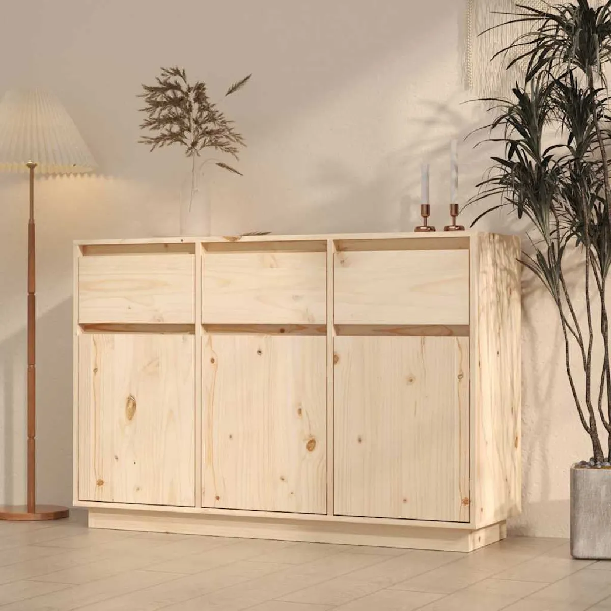 Non Communiqué Brun Buffet 110X34x75 Cm Bois Massif De Pin - Image 3