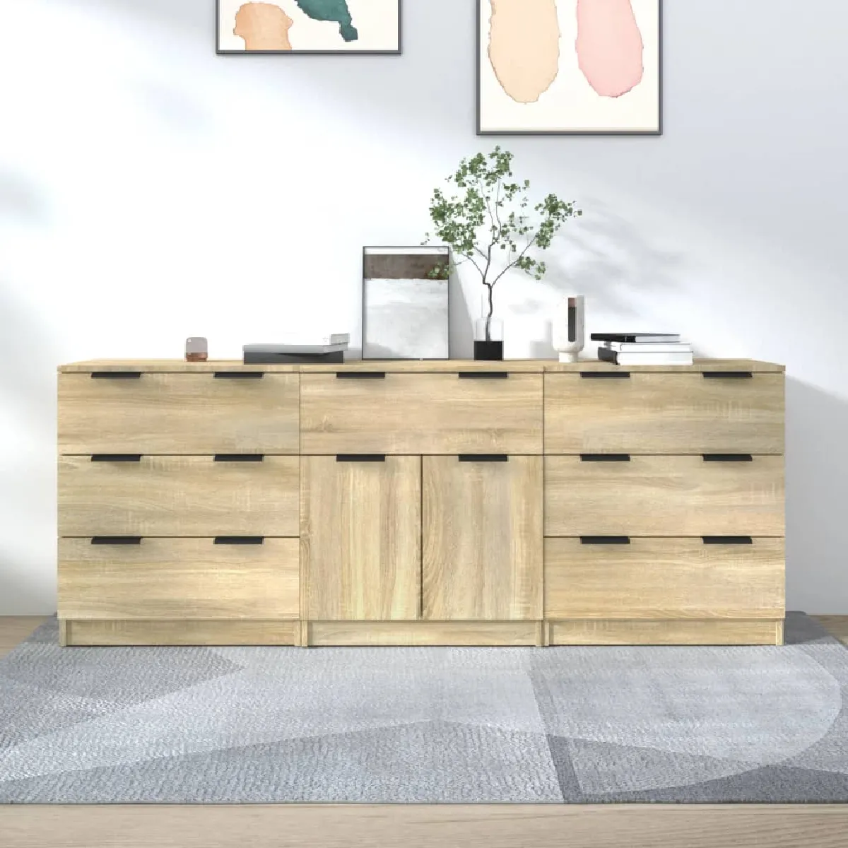Non Communiqué Chêne Sonoma Buffets 3 Pcs Bois D Ingénierie - Image 3