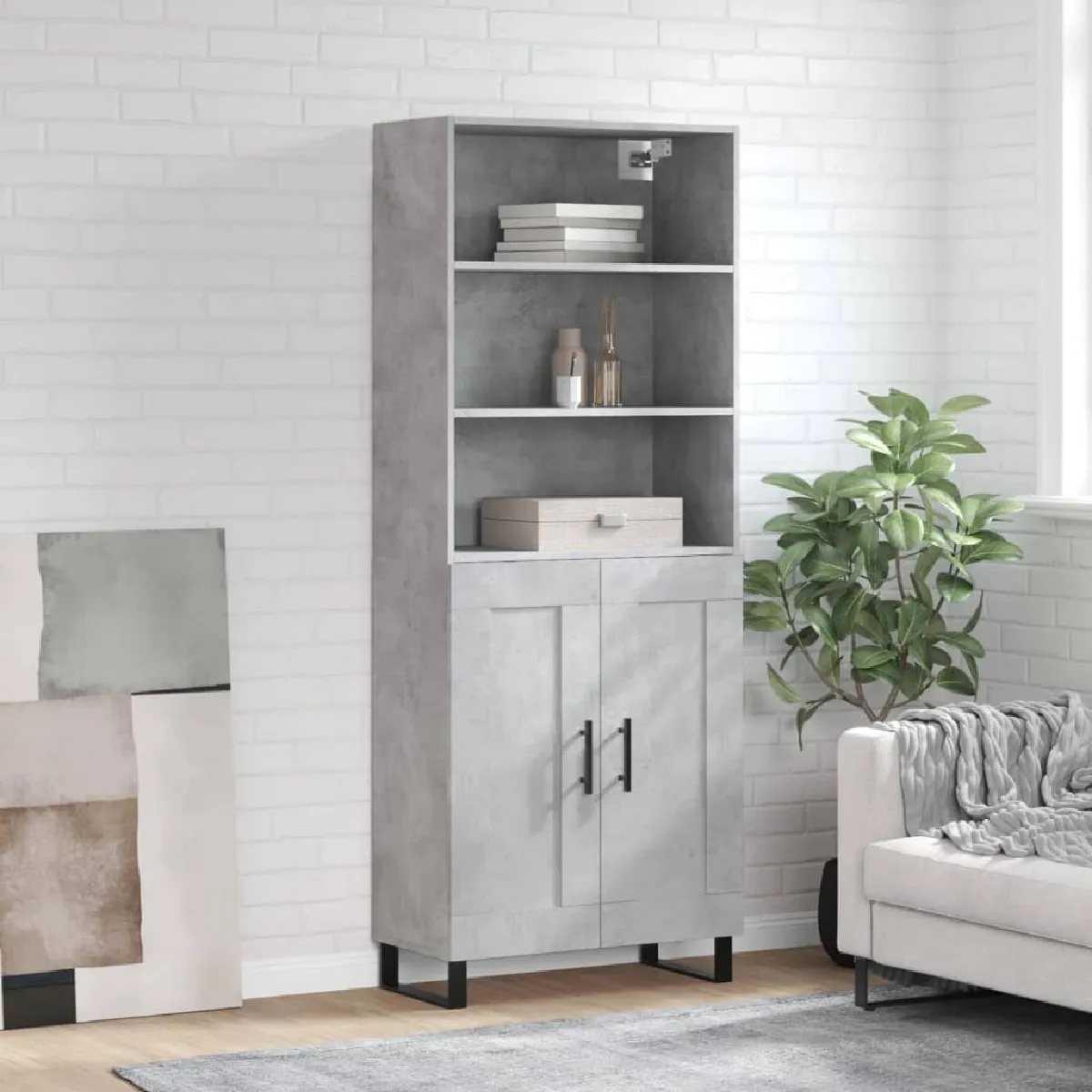 vidaXL Buffet haut gris béton 69,5x34x180 cm