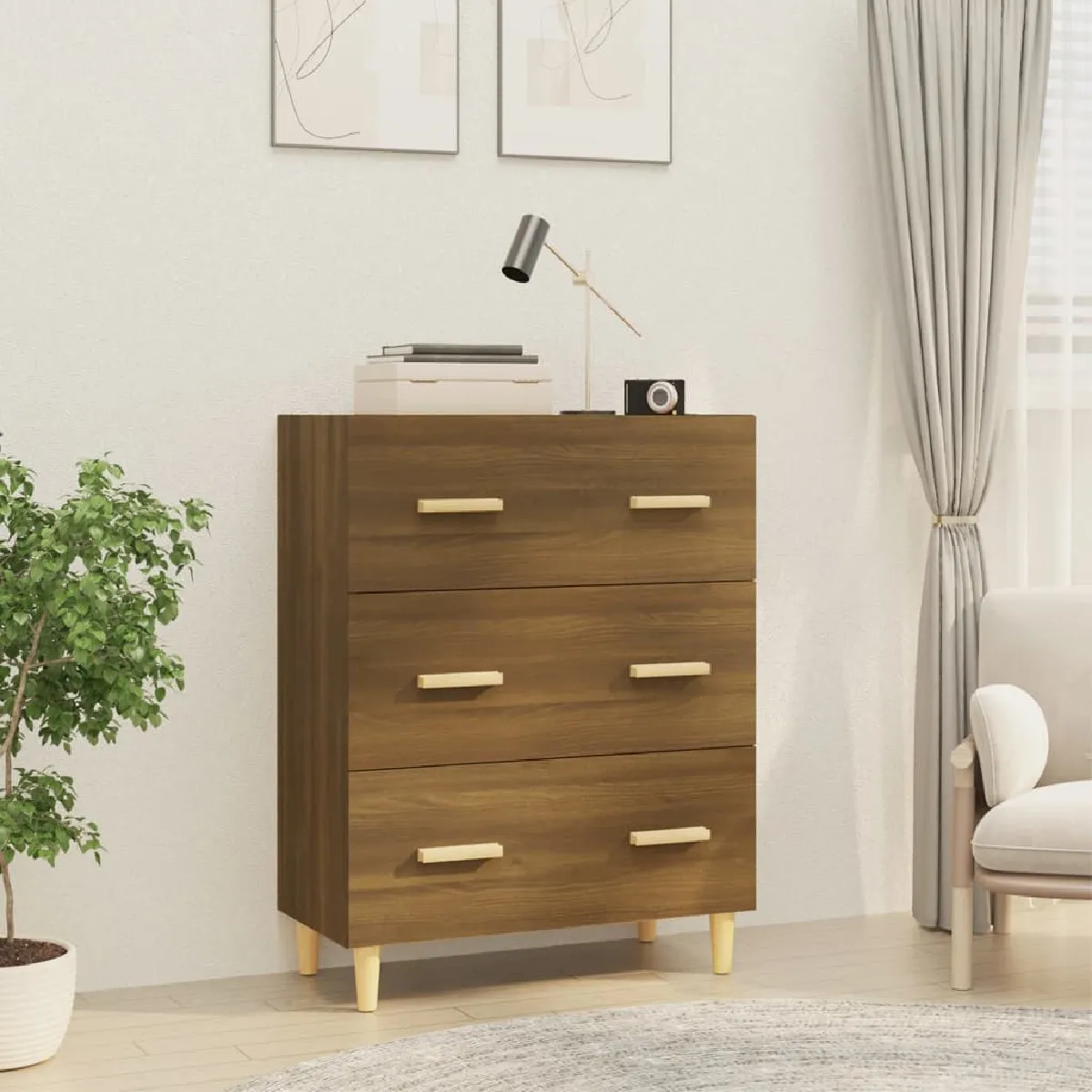 Non Communiqué Brun Buffet Chêne Marron 70X34x90 Cm Bois D Ingénierie - Image 3