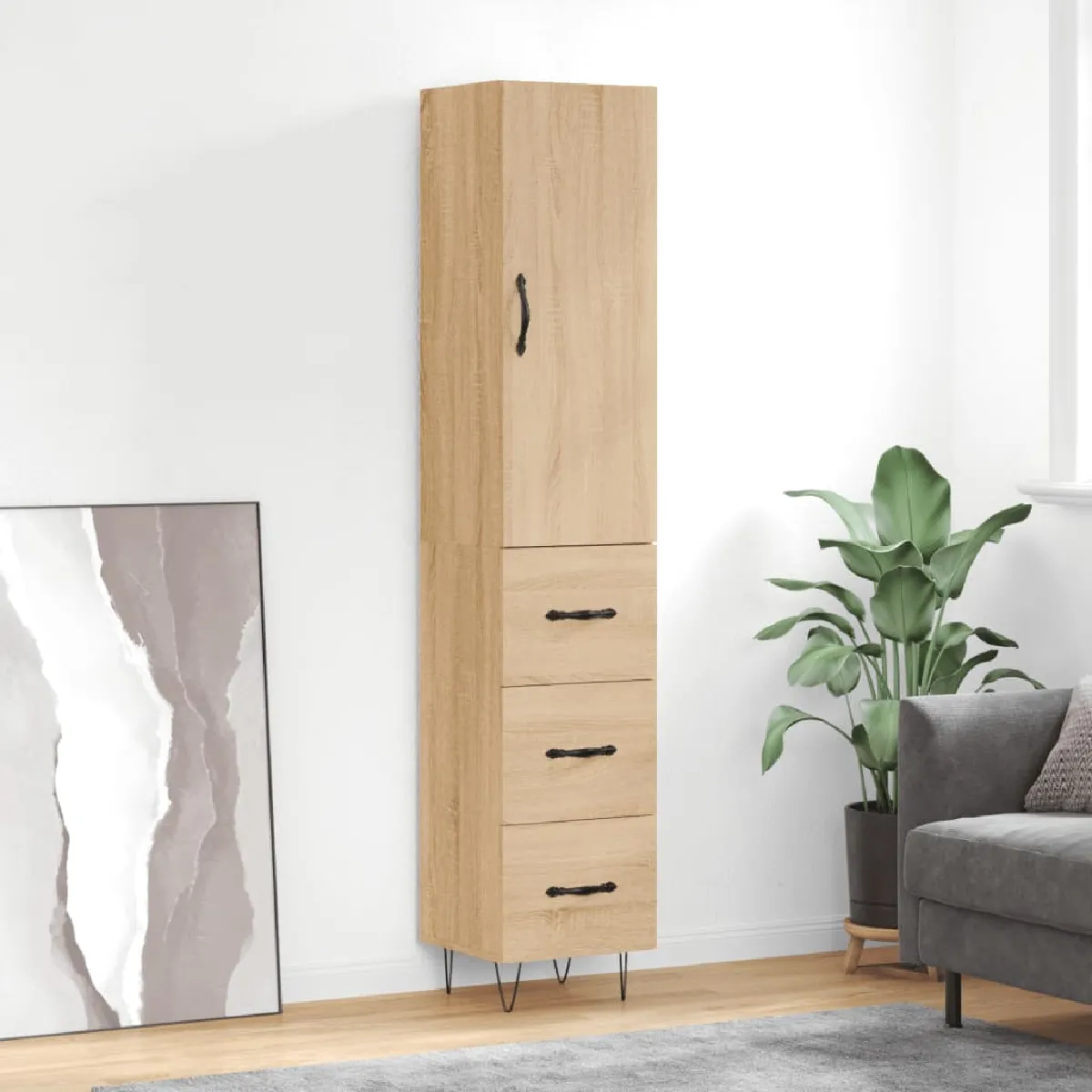 Non Communiqué Marron Vidaxl Buffet Haut Chêne Sonoma 34,5X34x180 Cm Bois D'ingénierie - Image 3