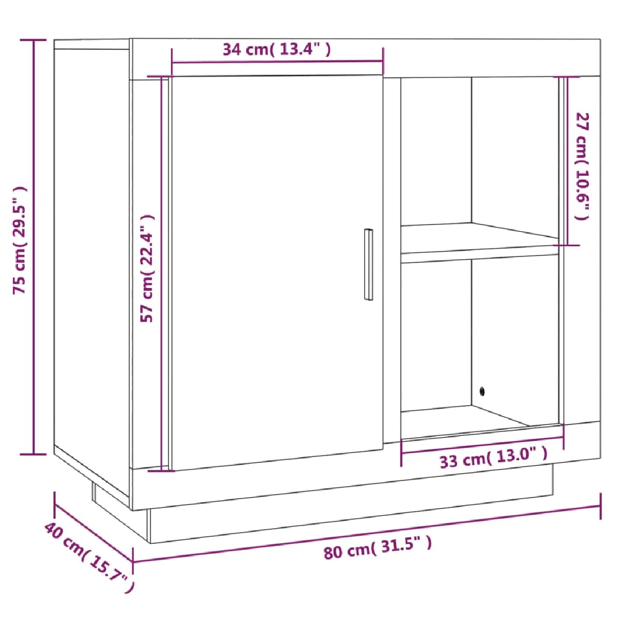 Buffet En Chêne Fumé 80x40x75 Cm - Meuble De Rangement élégant, Neuf Sous Emballage
