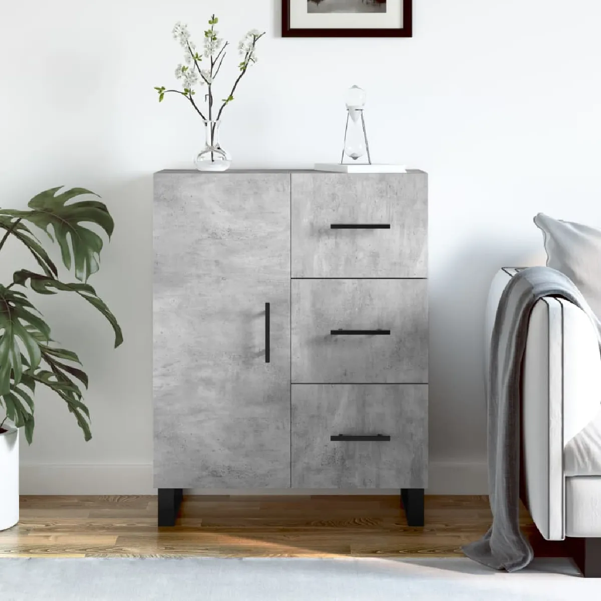 vidaXL - Buffet de Rangement - Design Moderne - 3 Tiroirs et 2 Compartiments - Gris - Image 2