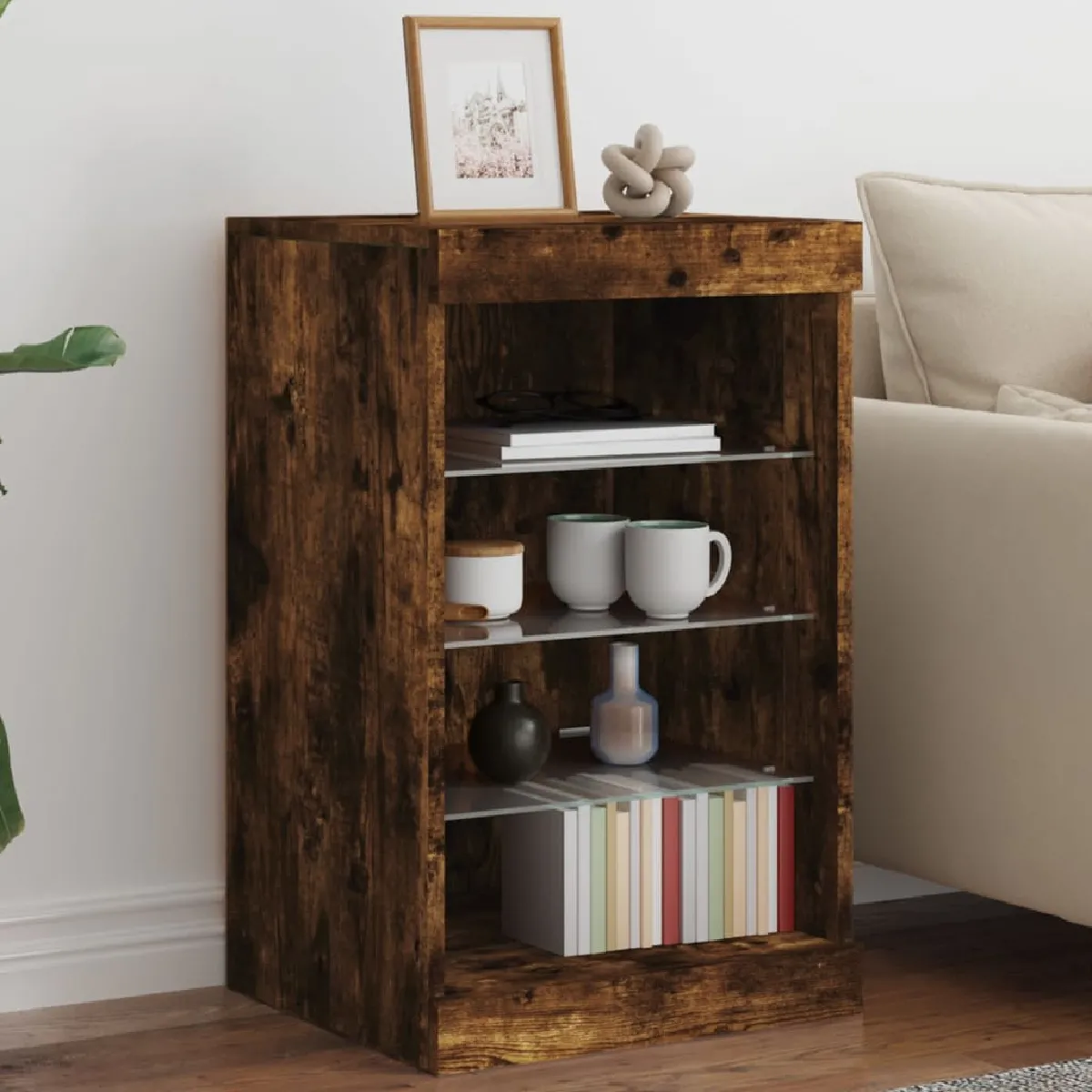 Vidaxl Buffet LED chêne fumé 41x37x67 cm