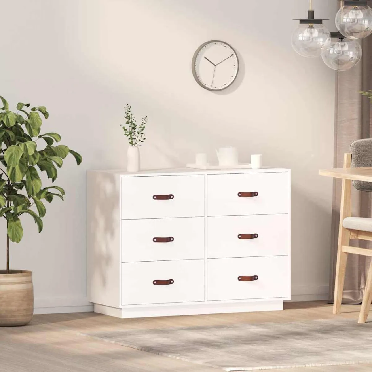 VIDAXL - Buffet - Bois massif de pin - Blanc - 100x40x75 cm - Image 3