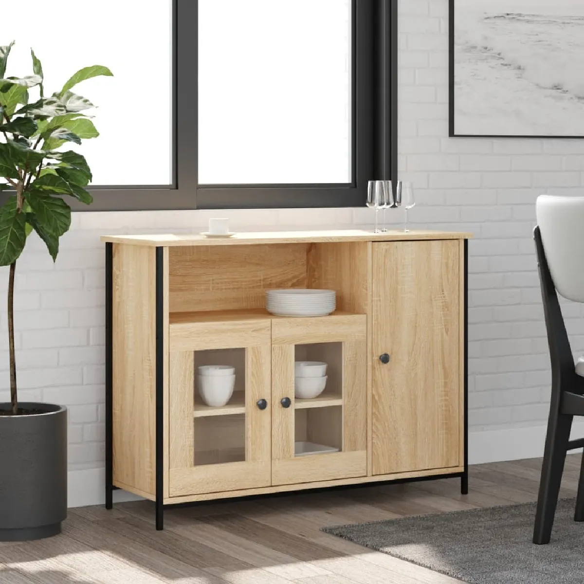 Non Communiqué Marron Buffet Chêne Sonoma 100X35x75 Cm Bois D Ingénierie - Image 3