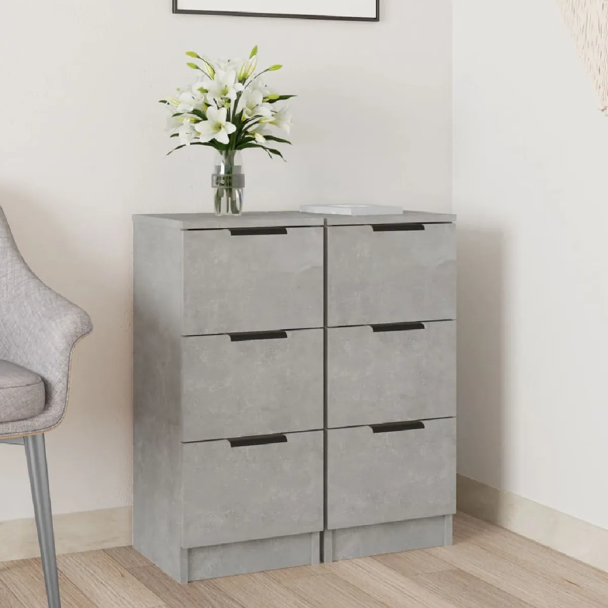 Non Communiqué Gris Béton Buffets 2 Pcs 30X30x70 Cm Bois D Ingénierie - Image 3