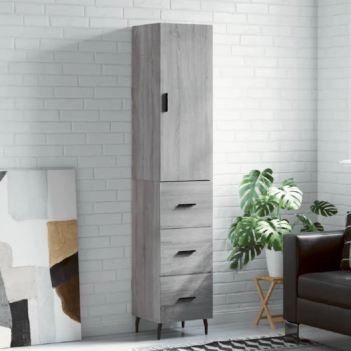 Non Communiqué Gris Vidaxl Buffet Haut Sonoma 34,5X34x180 Cm Bois D'ingénierie3198871 - Image 3