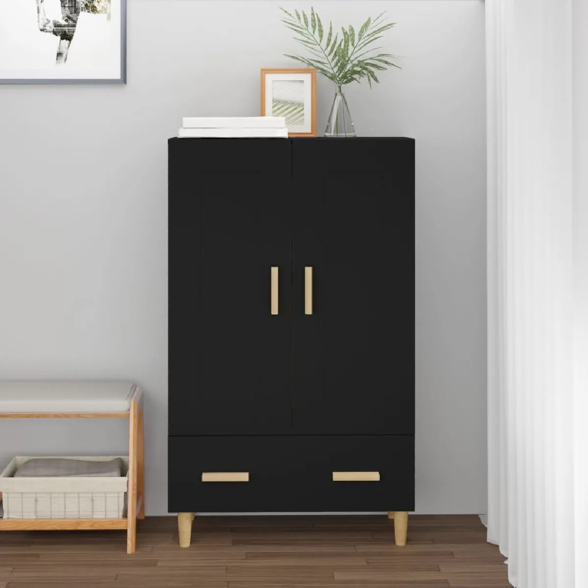 Buffet 6 Tiroirs En Bois D'ingénierie - Meuble De Rangement Moderne Noir - 50x34x96 Cm - Pour Salon, Chambre, Bureau - 9