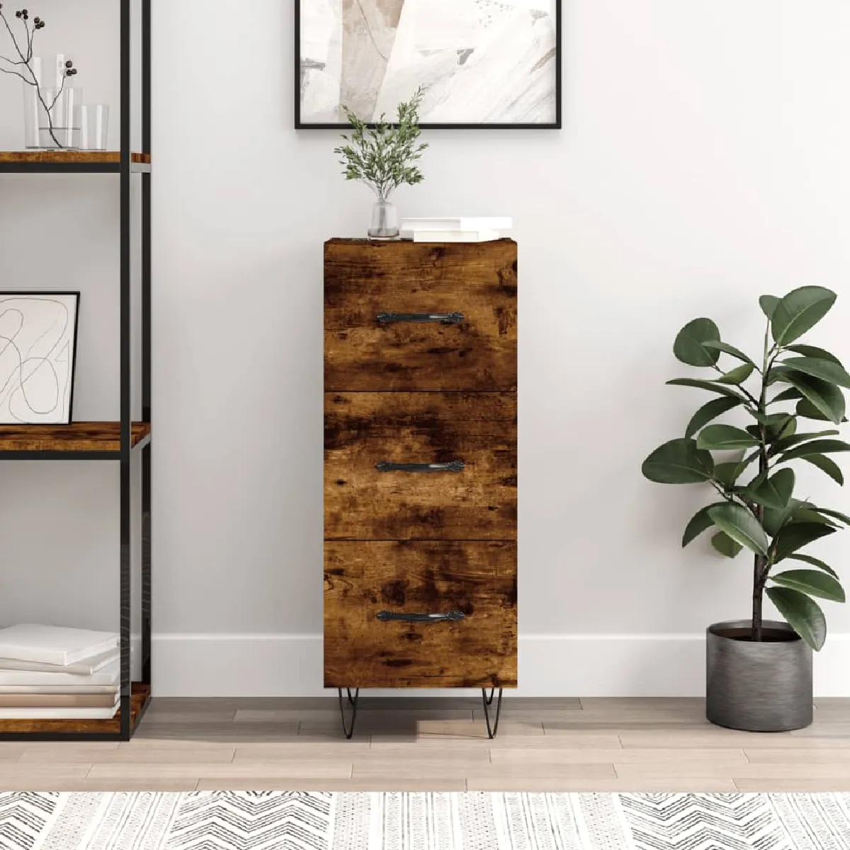Non Communiqué Marron Vidaxl Buffet Chêne Fumé 34,5X34x90 Cm Bois D'ingénierie828601 - Image 3