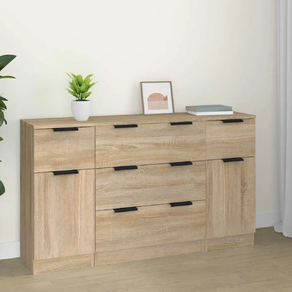 Non Communiqué Marron Ensemble De Buffets 3 Pcs Chêne Sonoma Bois D Ingénierie - Image 3