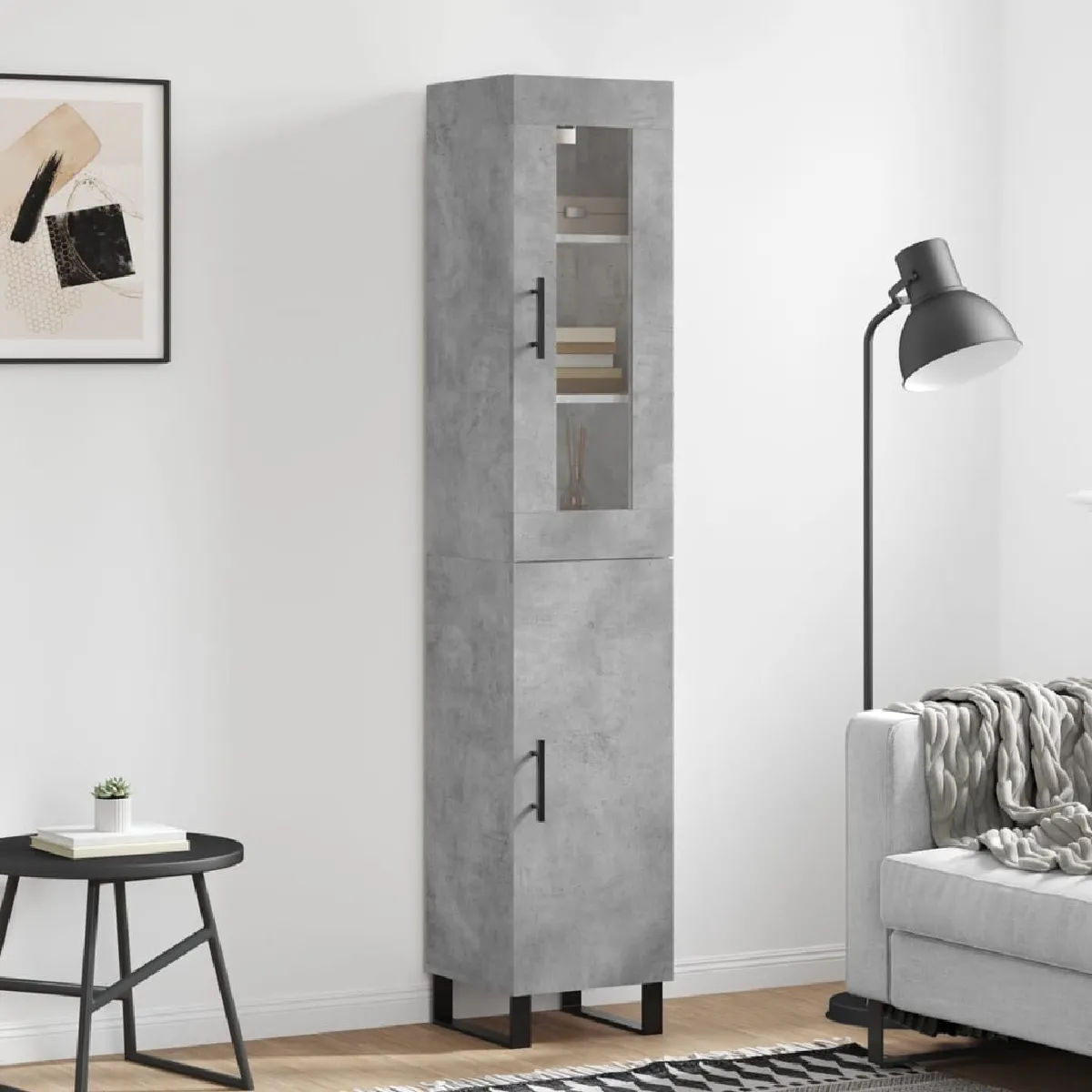 vidaXL Buffet Haut Gris béton 34,5x34x180 cm