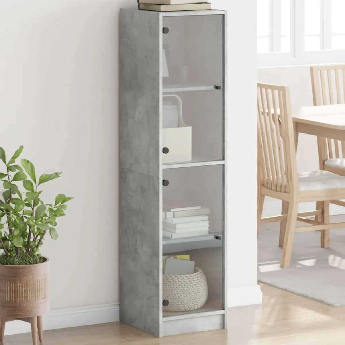 Non Communiqué Gris Vidaxl Buffet Avec Portes En Verre Béton 35X37x142 Cm 836437 - Image 3