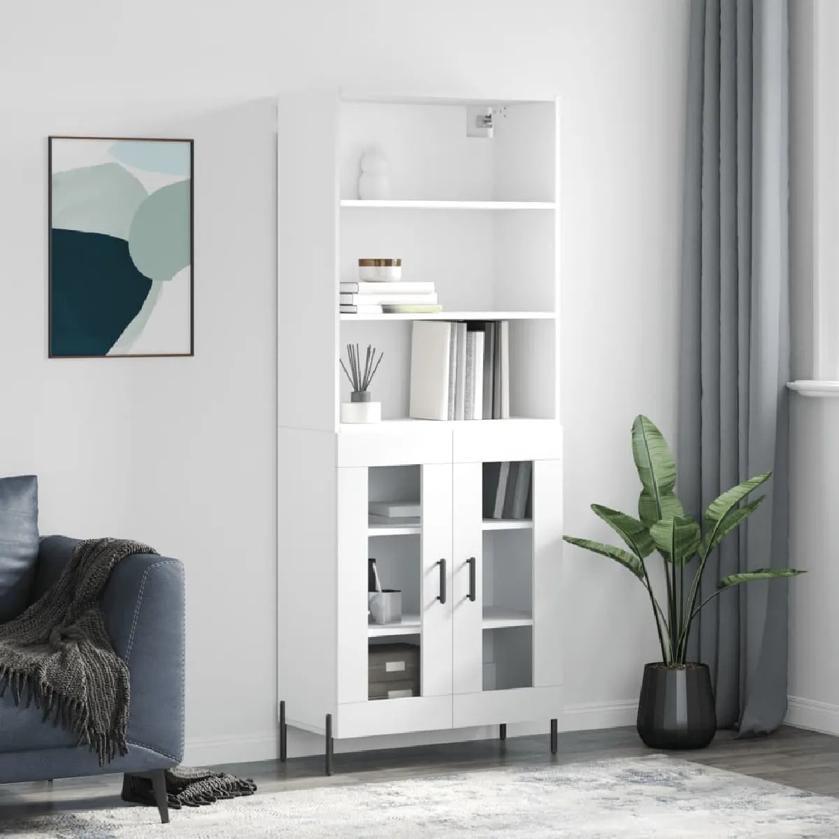 Non Communiqué Blanc Vidaxl Buffet Haut 69,5X34x180 Cm Bois D'ingénierie 3189325 - Image 3