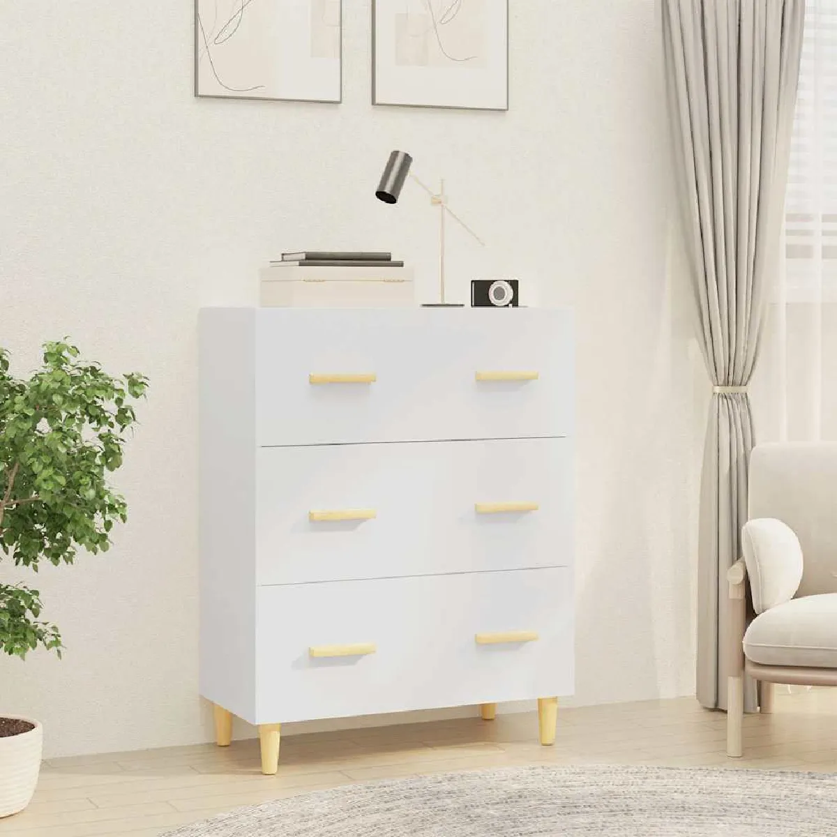 Non Communiqué Blanc Buffet 70X34x90 Cm Bois D Ingénierie - Image 3
