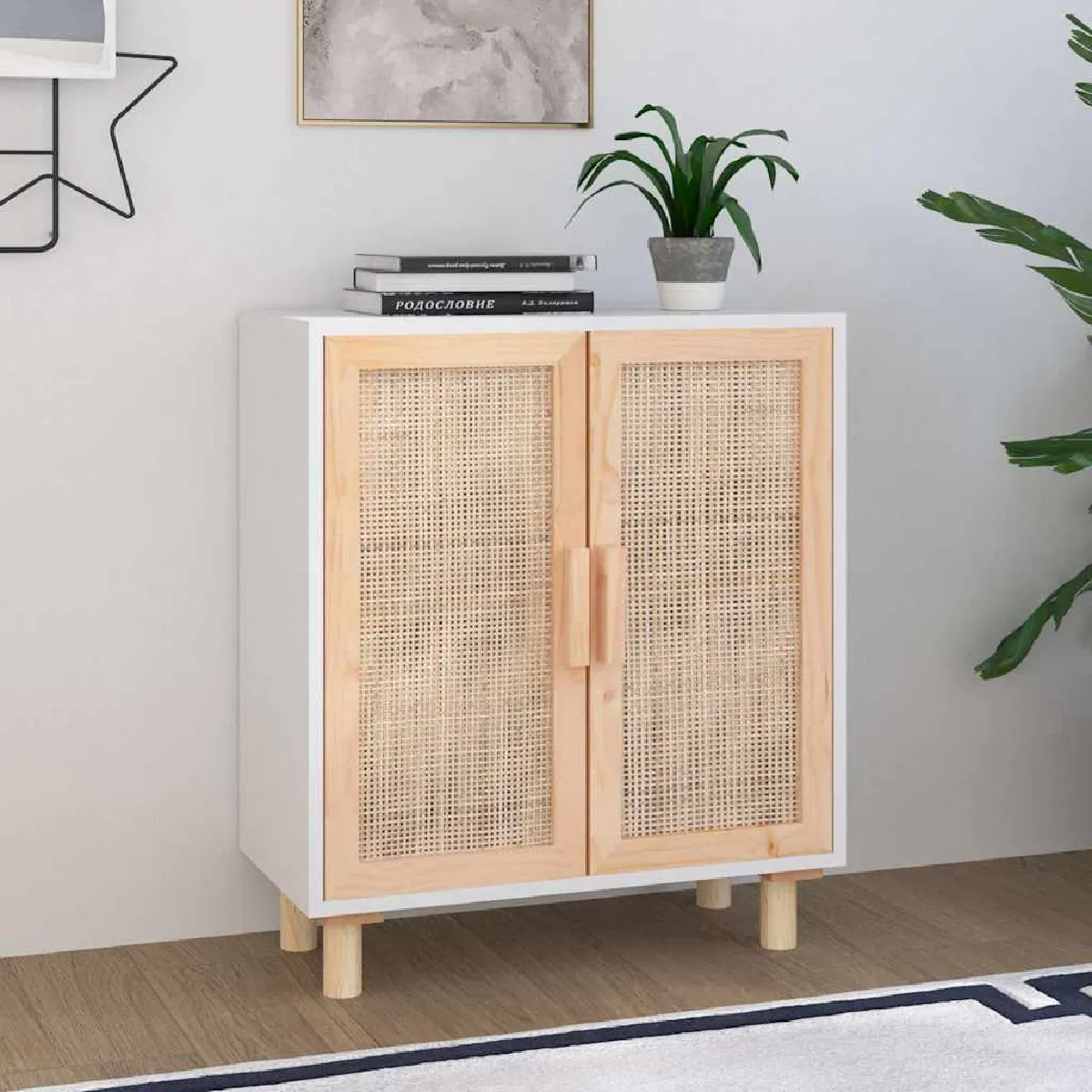 VIDAXL - Buffet - Bois de Pin Massif et Rotin - Blanc - 60x30x70 cm - Image 3