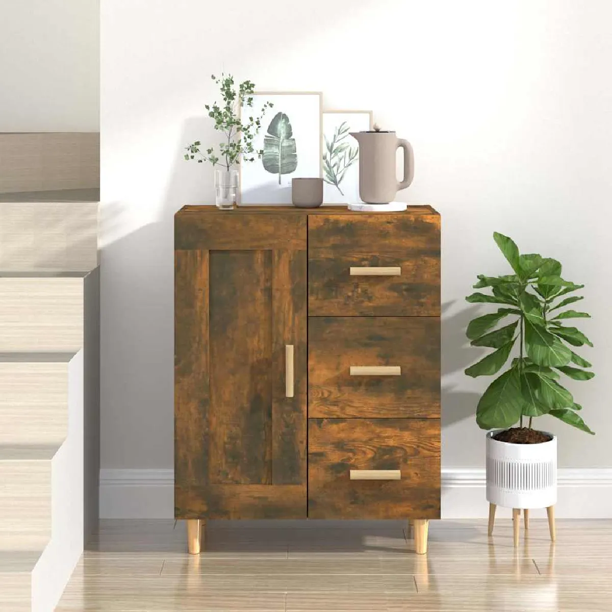 Non Communiqué Marron Vidaxl Buffet Chêne Fumé 69,5X34x90 Cm Bois D'ingénierie817369 - Image 3