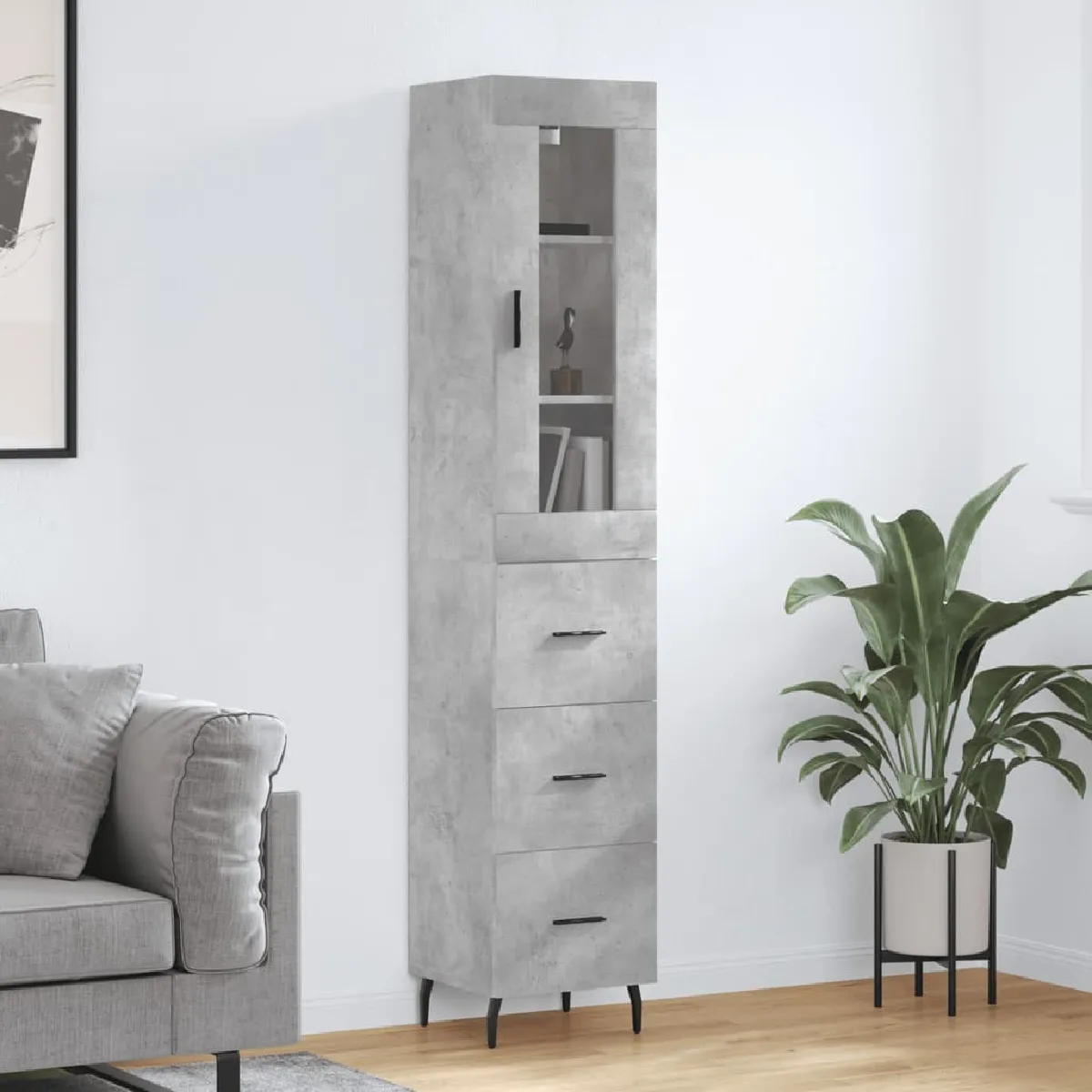 VIDAXL - Buffet Haut - Meuble de Rangement Moderne - Gris Béton - Image 2