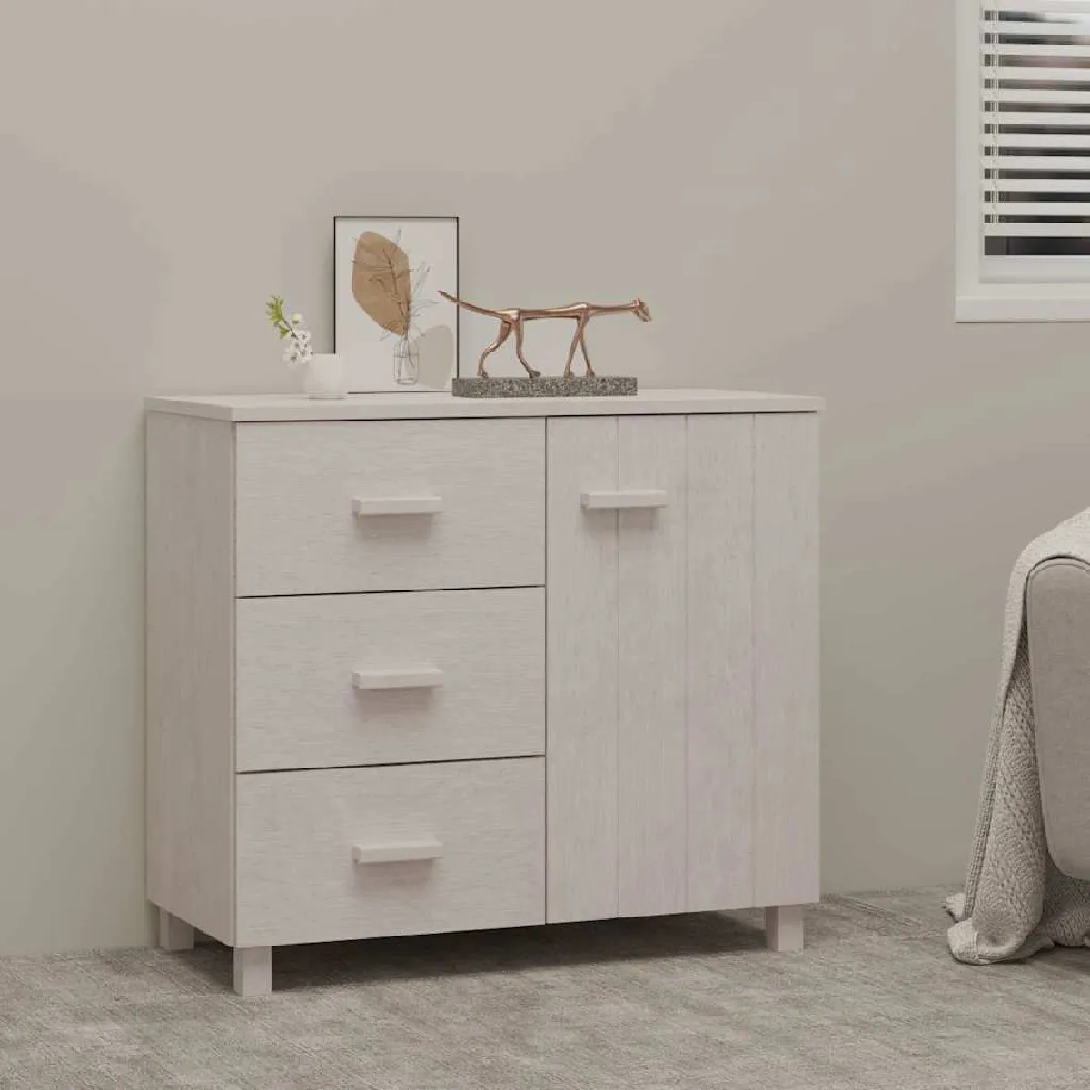 VIDAXL - Buffet - HAMAR - Bois de pin - Blanc - 90x40x80 cm - Image 3