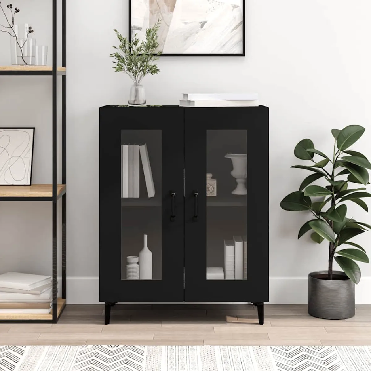 Non Communiqué Noir Buffet 69,5X34x90 Cm Bois D Ingénierie - Image 3