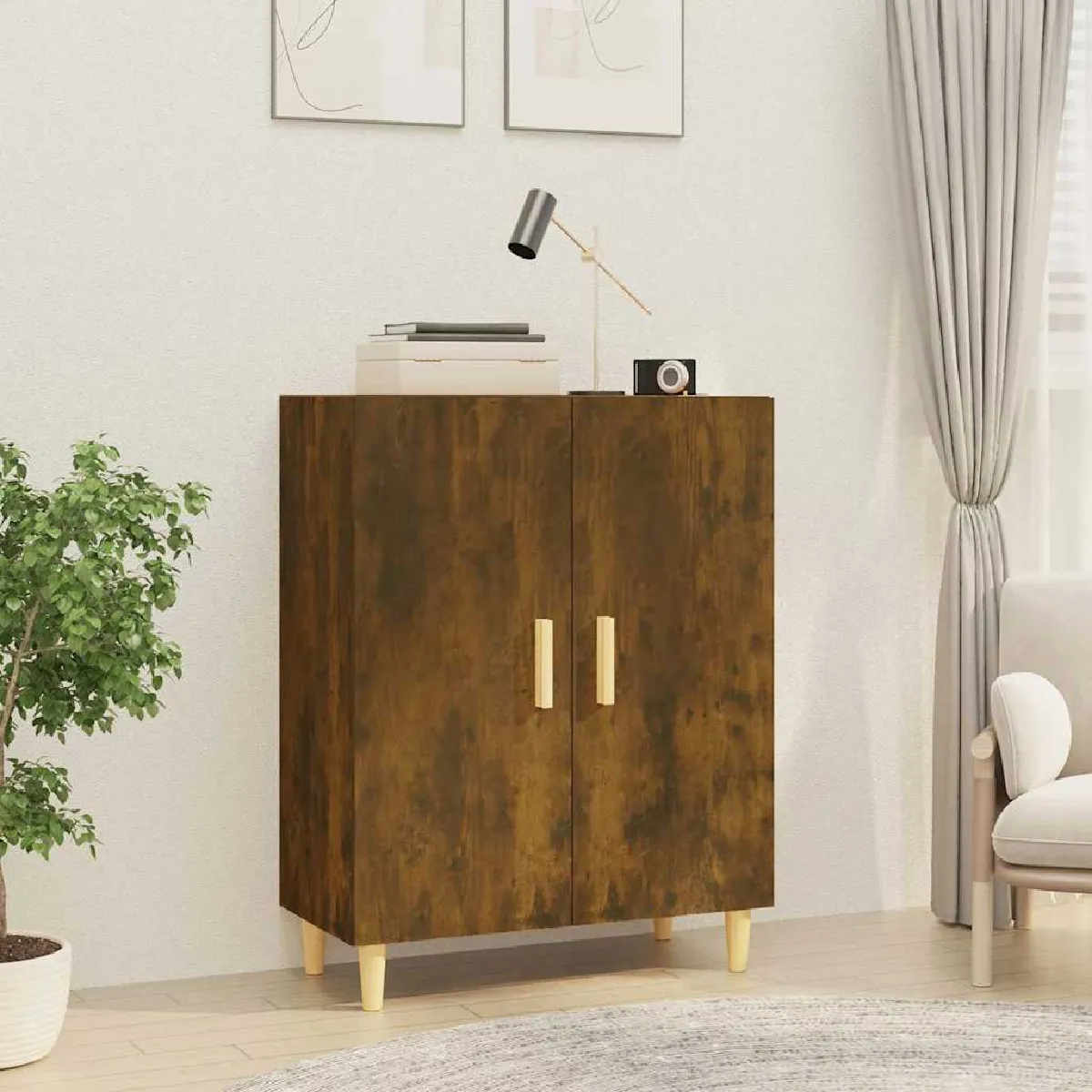 Non Communiqué Brun Vidaxl Buffet Chêne Fumé 70X34x90 Cm Bois D'ingénierie817327 - Image 3