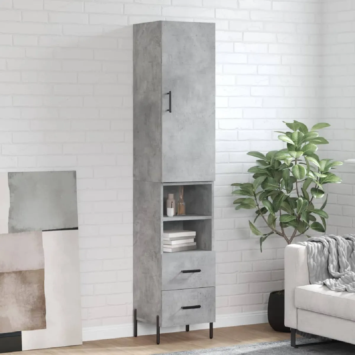 vidaXL Buffet Haut Gris Béton
