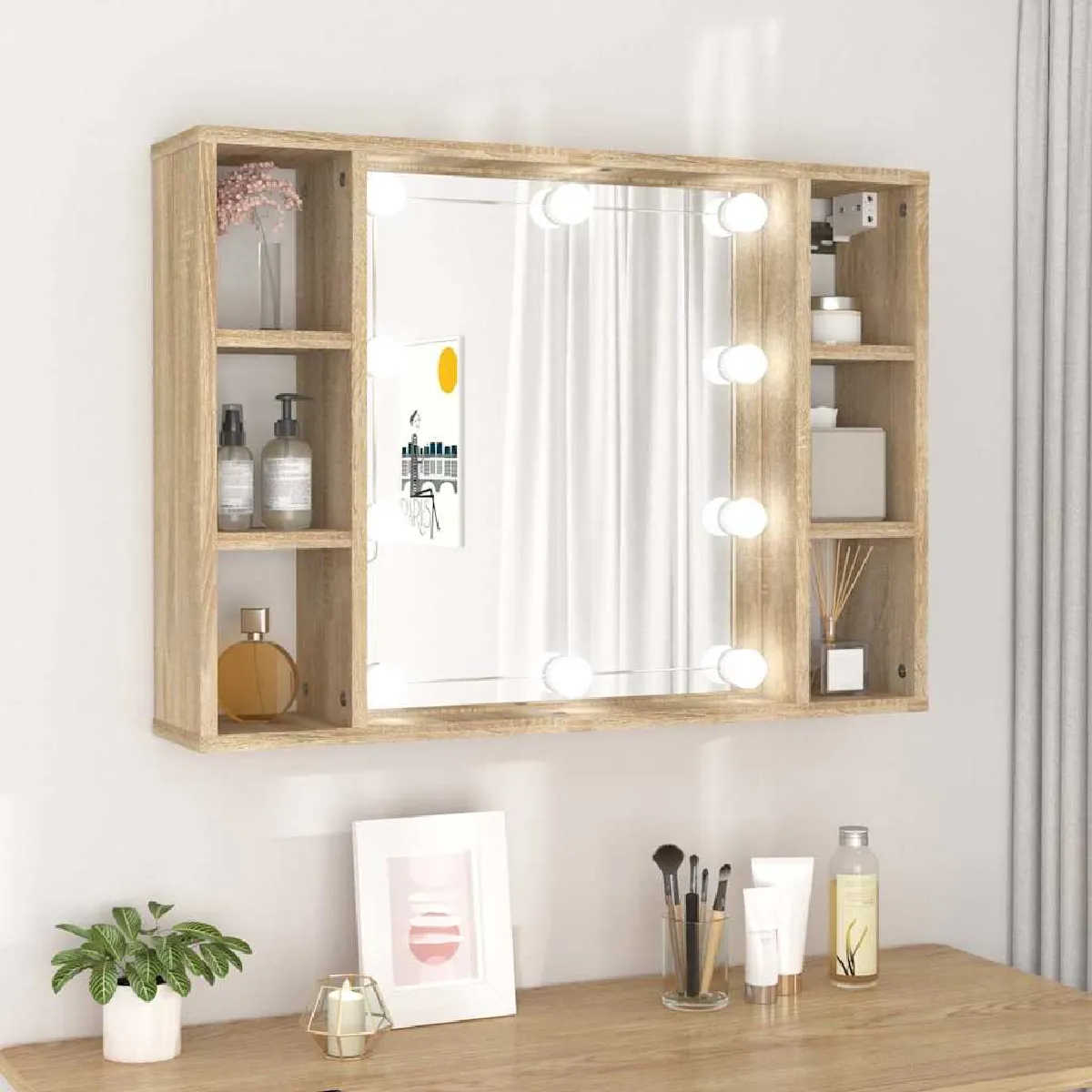vidaXL Armoire miroir LED chêne sonoma