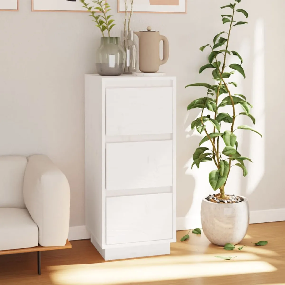 Non Communiqué Blanc Vidaxl Buffet Armoire De Rangement Organisateur De Maison Meuble De Rangement Armoire De Salon Intérieur 32X34x75 Cm Bois Massif De Pin - Image 3