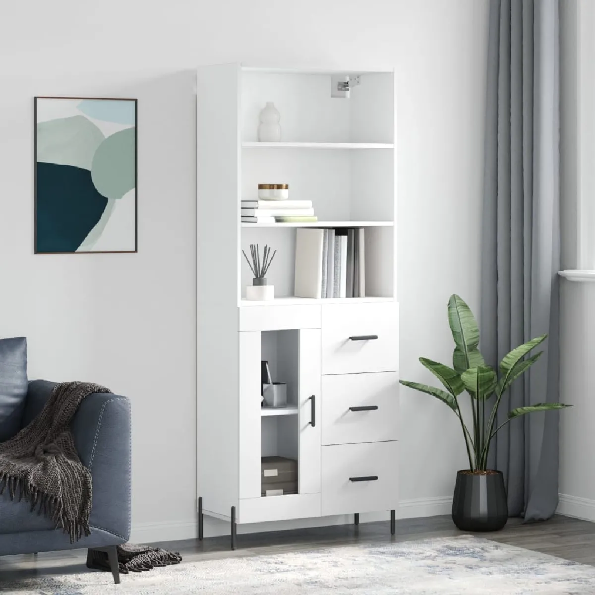 Non Communiqué Blanc Vidaxl Buffet Haut 69,5X34x180 Cm Bois D'ingénierie 3189517 - Image 3