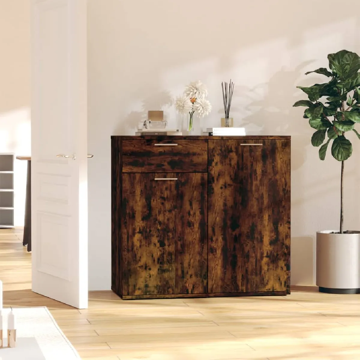 Non Communiqué Chêne Fumé Buffet 80X36x75 Cm Bois D Ingénierie - Image 3